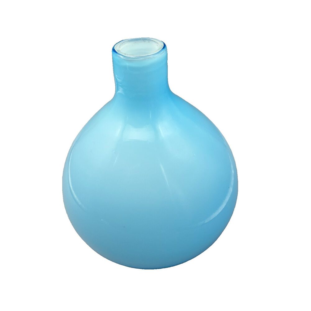 Blue Milk Glass Bottle Vase Retro Cottage Decor